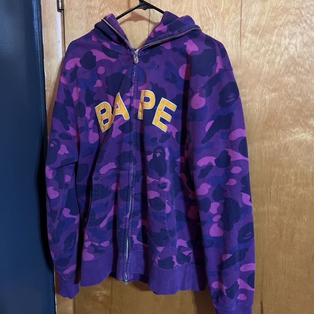 Bape Purple Bomber Jacket with Yellow Branding
